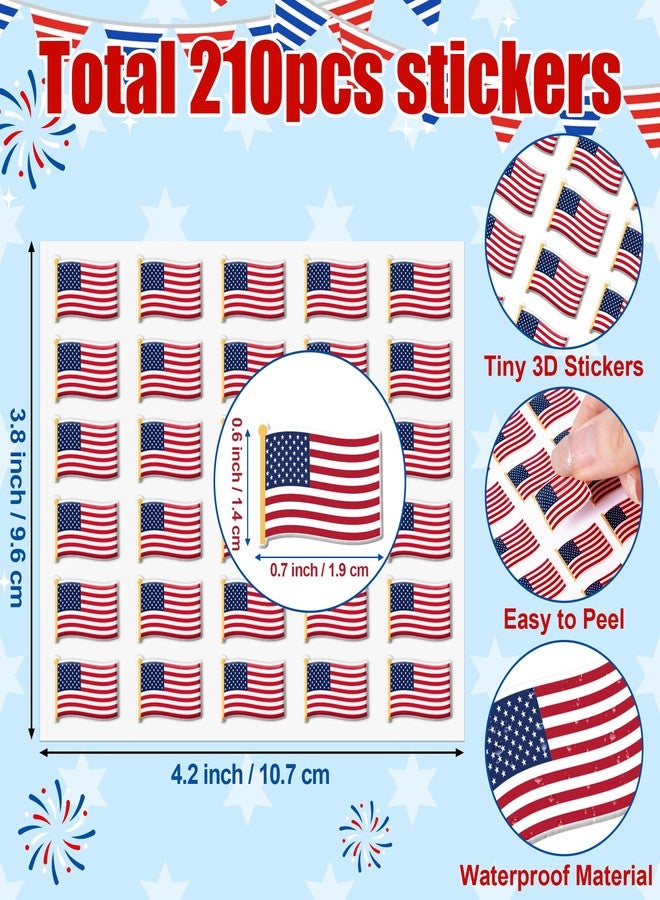 CPicdn 210Pcs American Flag 3D Dome Sticker, Patriotic Mini Flag Sticker Independence Day Supplies Waterproof Veterans Memorial Day USA Pride Support Decal for Your Name Badge Parade Gift - Image 2